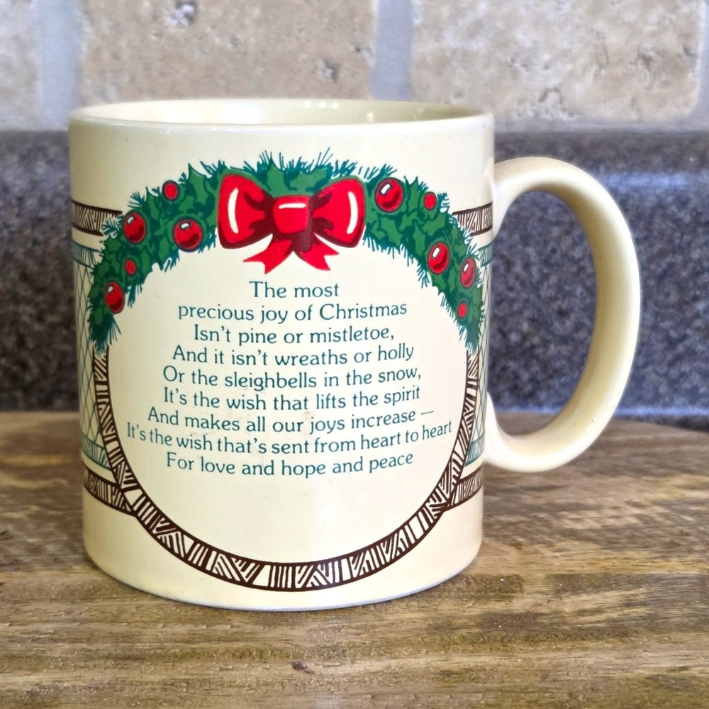 Russ Christmas Poem Ceramic Coffee Mug Lattice Border Wreath & Bow MPN 8204